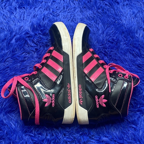 Adidas Black & Pink Lace Up High Top Sneakers Size 7 - Picture 9 of 14